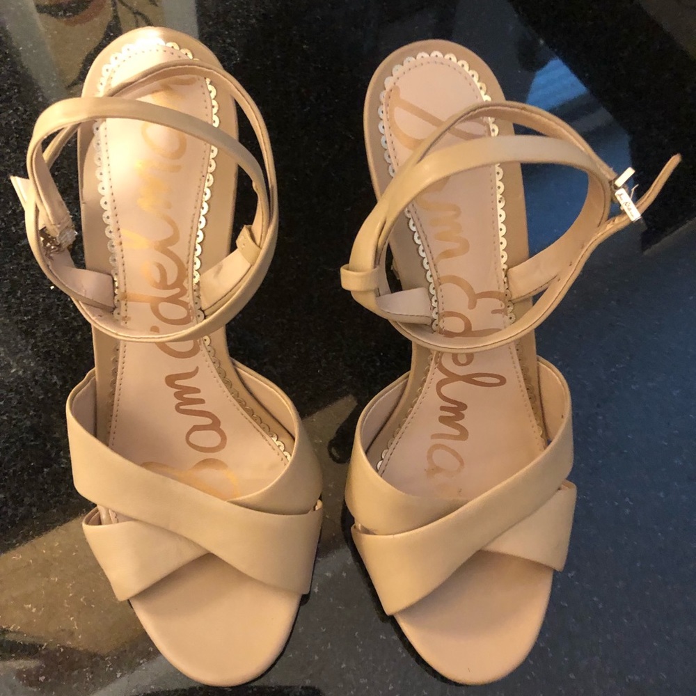 Sam Edelman Short Ankle Strap Heel Sandal in Nude Size 7 / Only worn once!